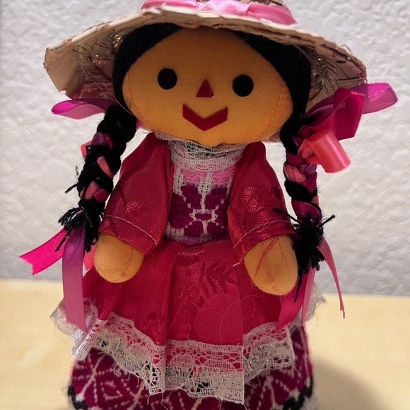 Authentic Mexican Rag Doll with Pink Dress and Hat - Picture 3 of 3